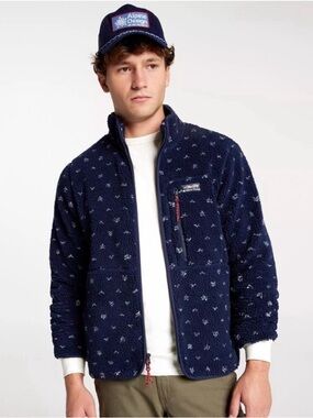 Alpine Design Navy Patterned Sherpa Jacket with Subtle Light Pattern
